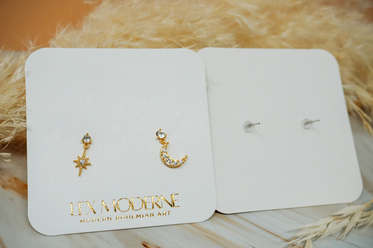 Moon and Star Dangle Studs