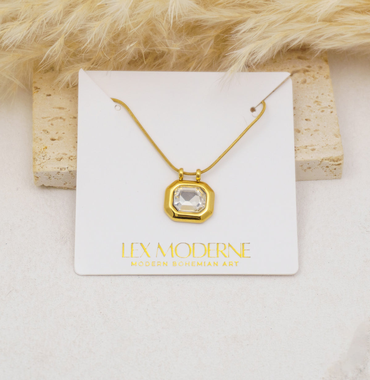 Rectangle Cubic Pendant Stainless Steel Chain Necklace