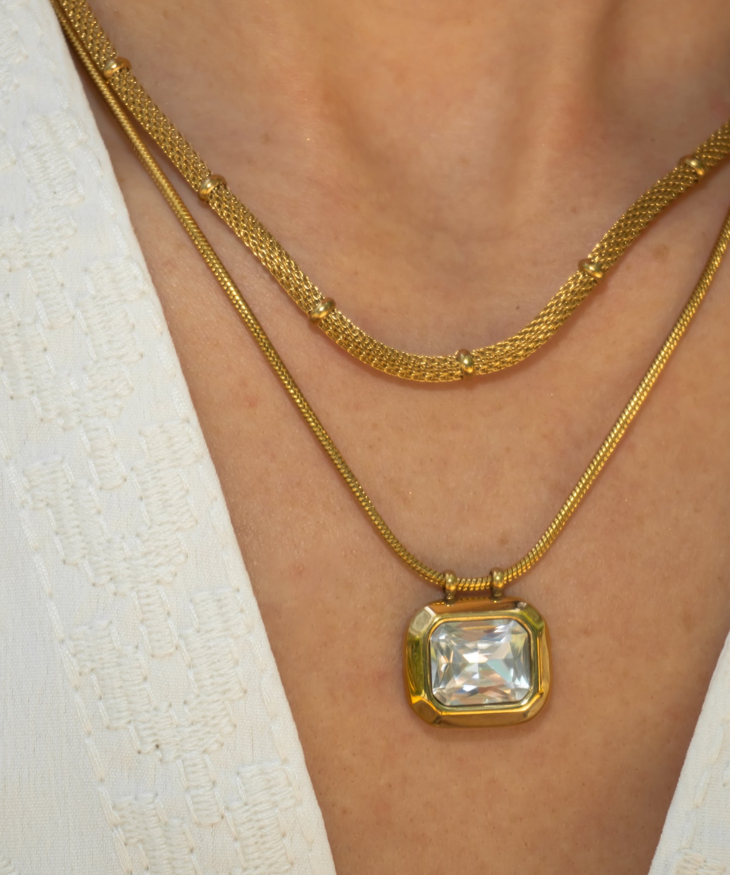 Large Cubic Pendant Stainless Steel Chain Necklace