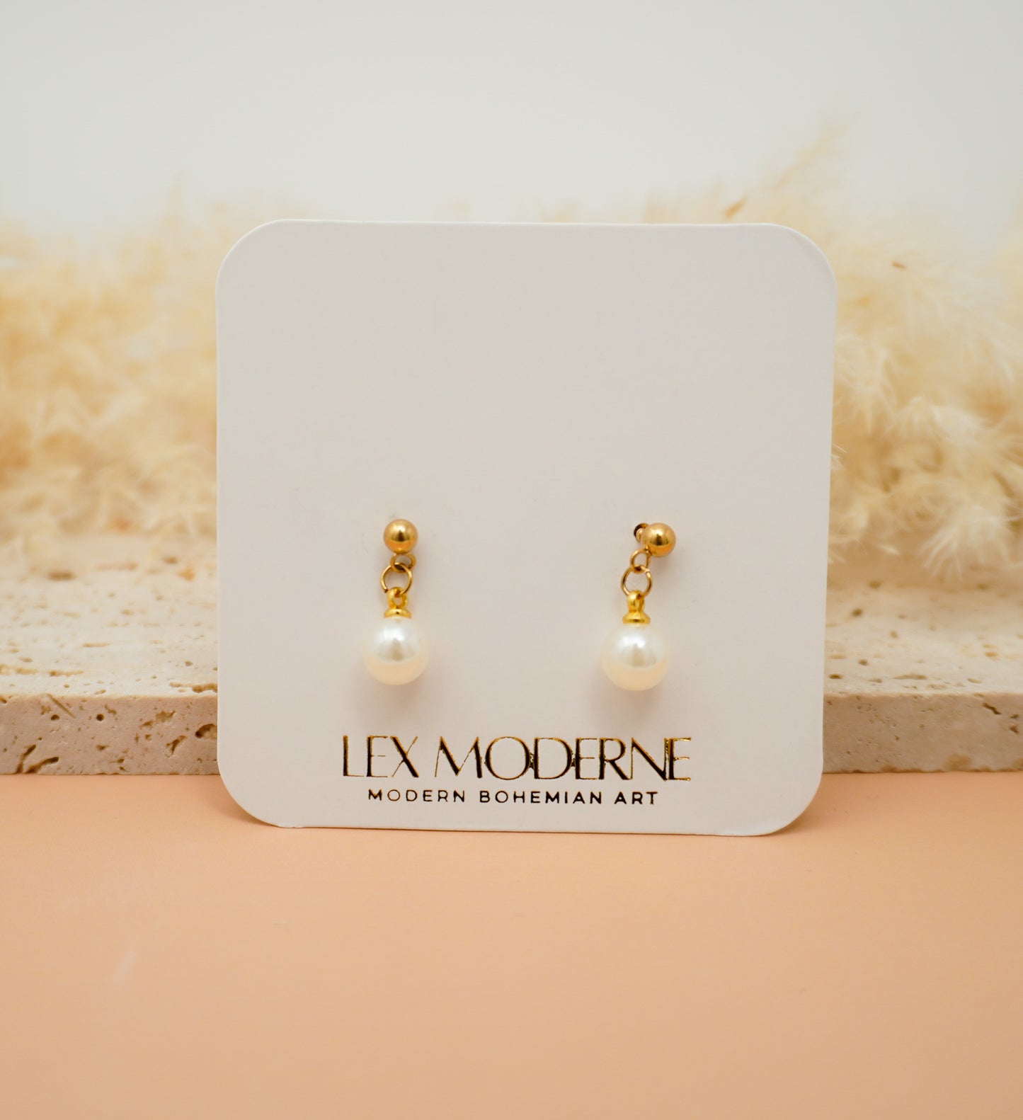 Stainless Steel Drop Pearl Stud Earrings