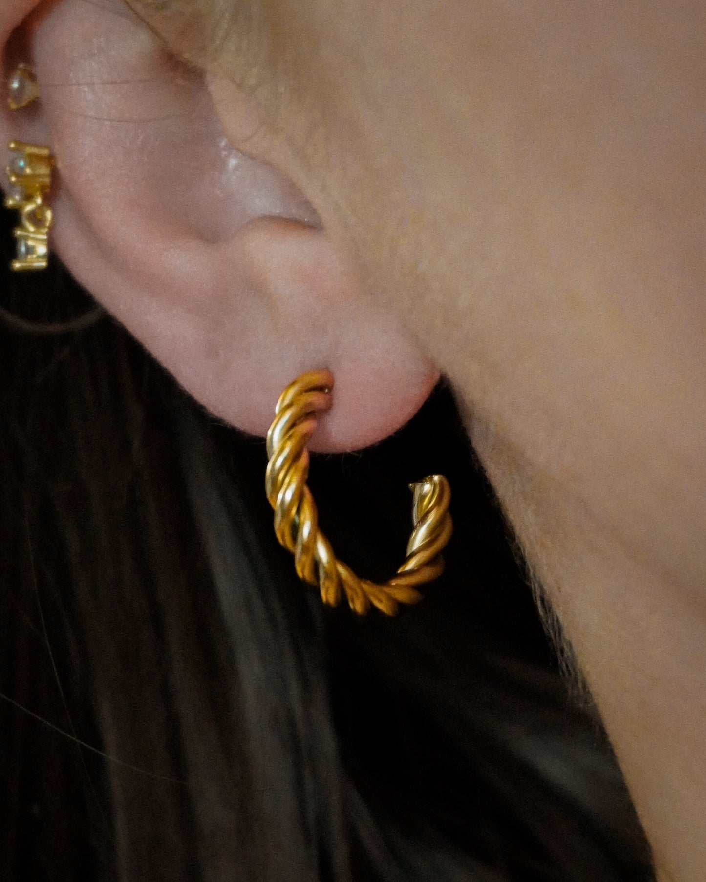 Gold Twisted Stainless Steel Stud Earrings