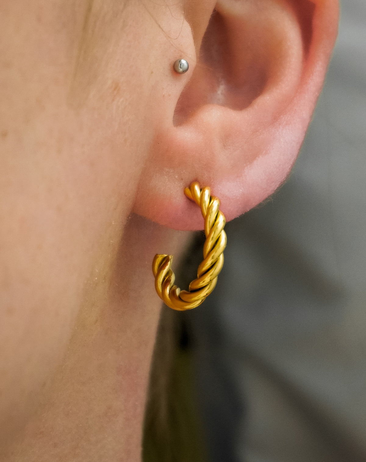 Gold Twisted Stainless Steel Stud Earrings