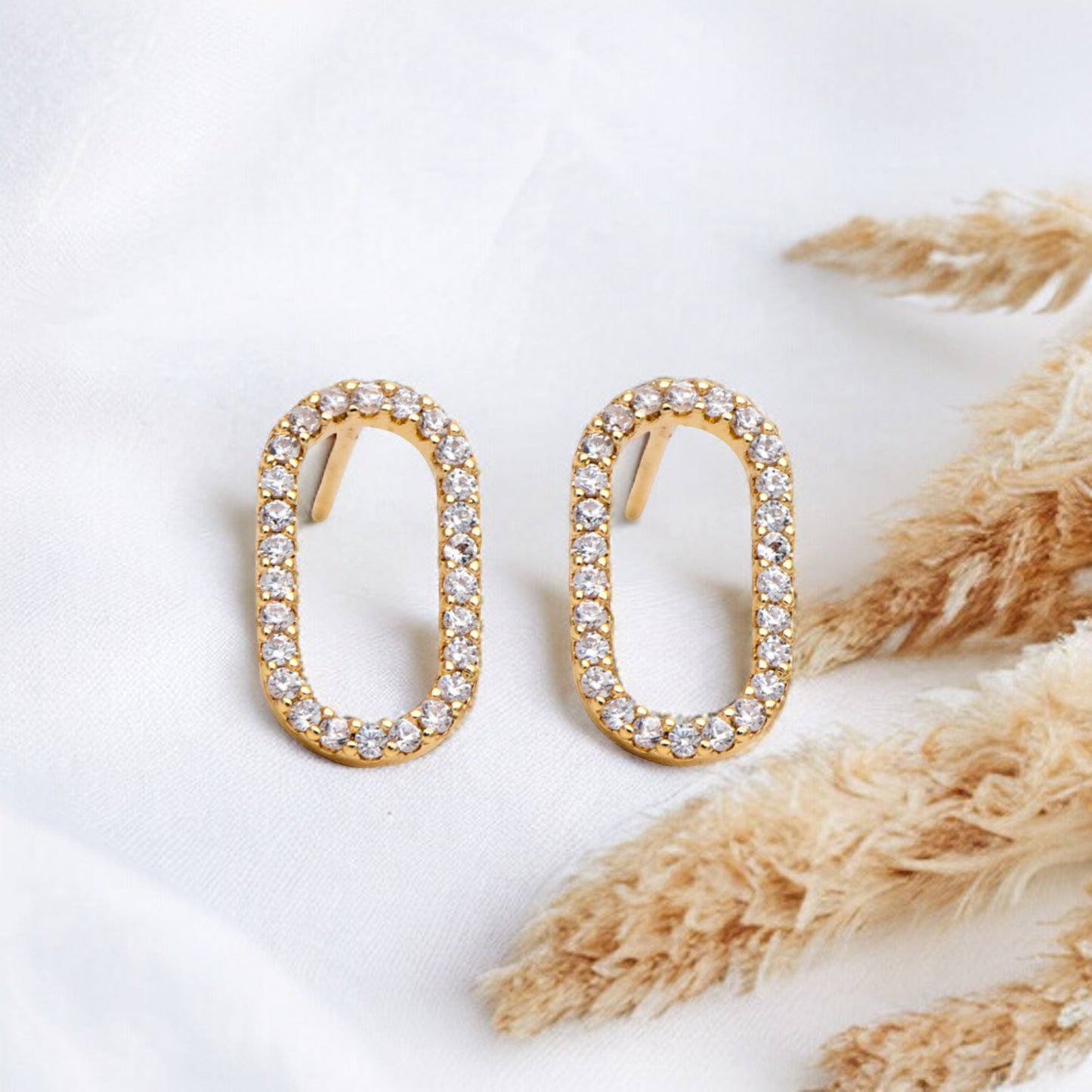 Oval Cubic Gold Studs