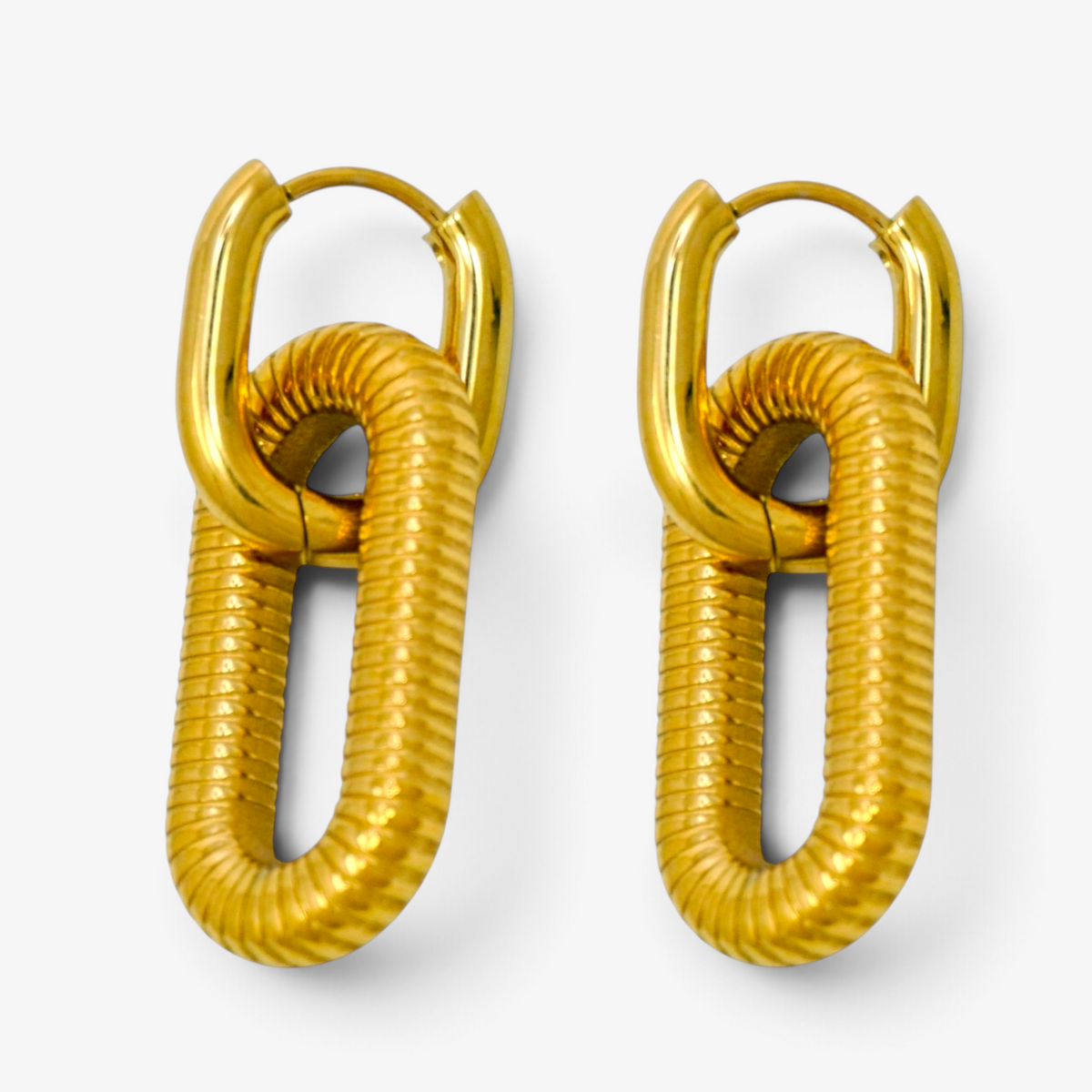 Gold Textured Stainless Steel Oval Hoops
