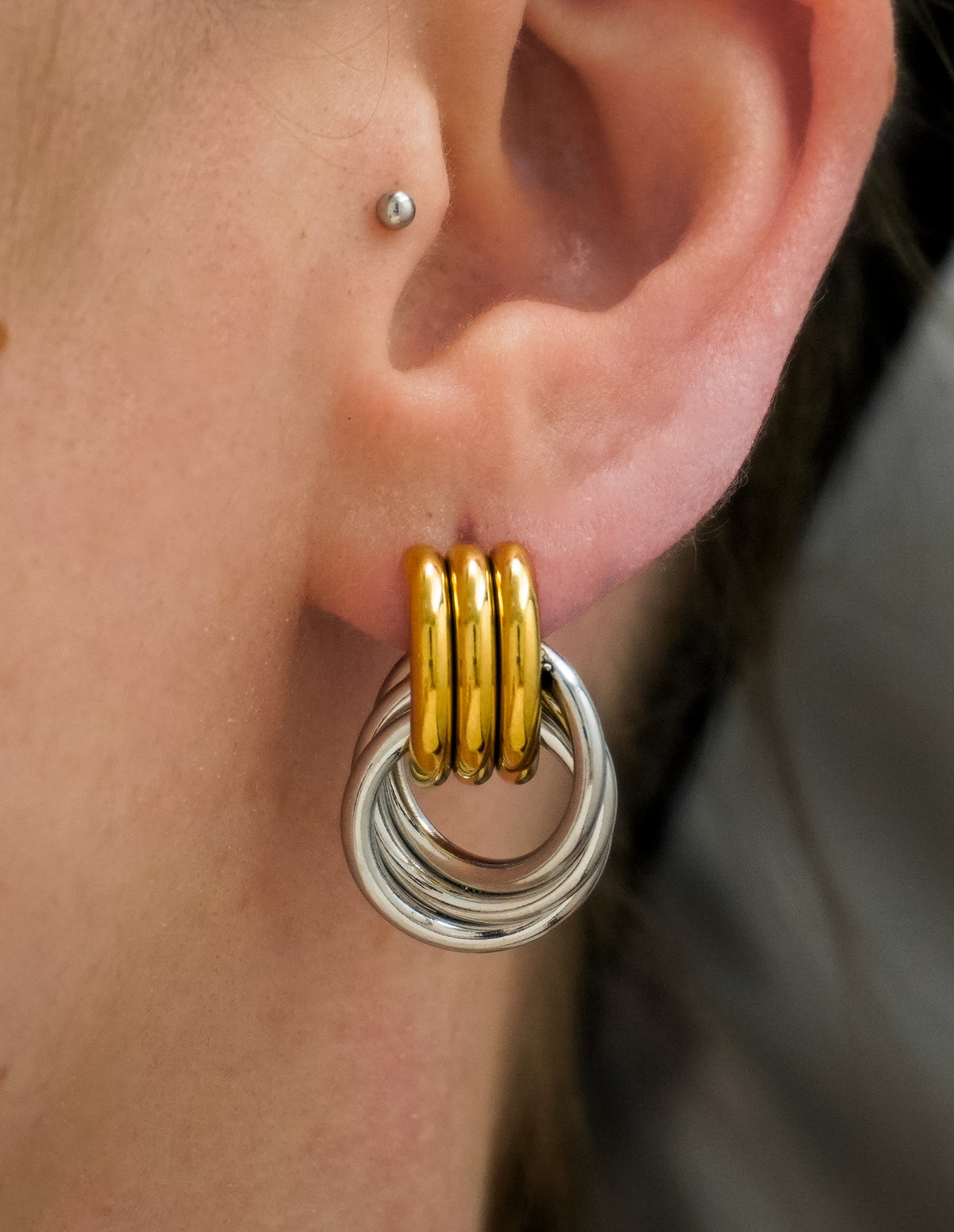 Dual-Toned Geometric Stainless Steel Earrings