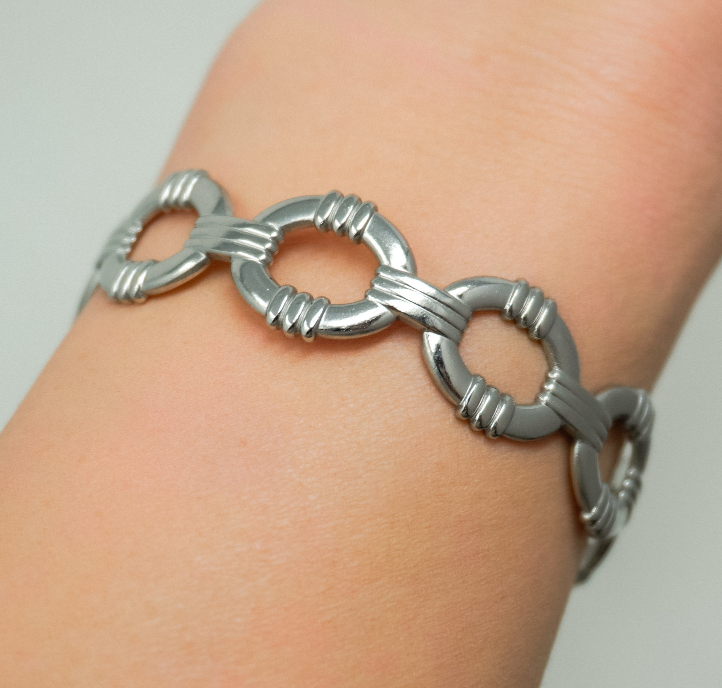 Chain Link Silver Stainless Steel Cuff Bracelet