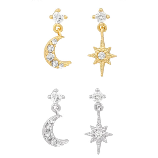 Moon and Star Dangle Studs