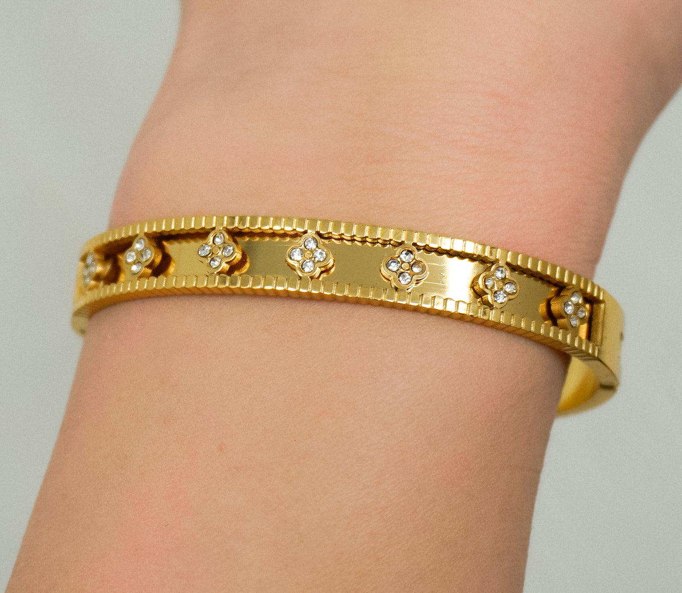 Gold Clover Stainless Steel Bangle Bracelet