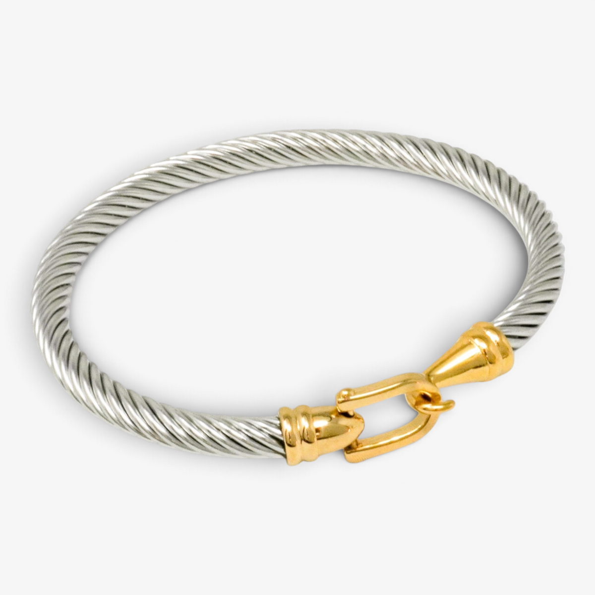 Dual Toned Hook Stainless Steel Bangle Bracelet