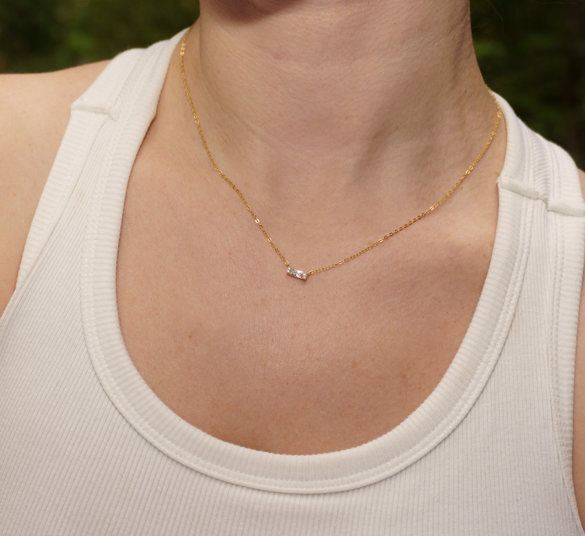 Gold Zircon Bar Sterling Silver Necklace