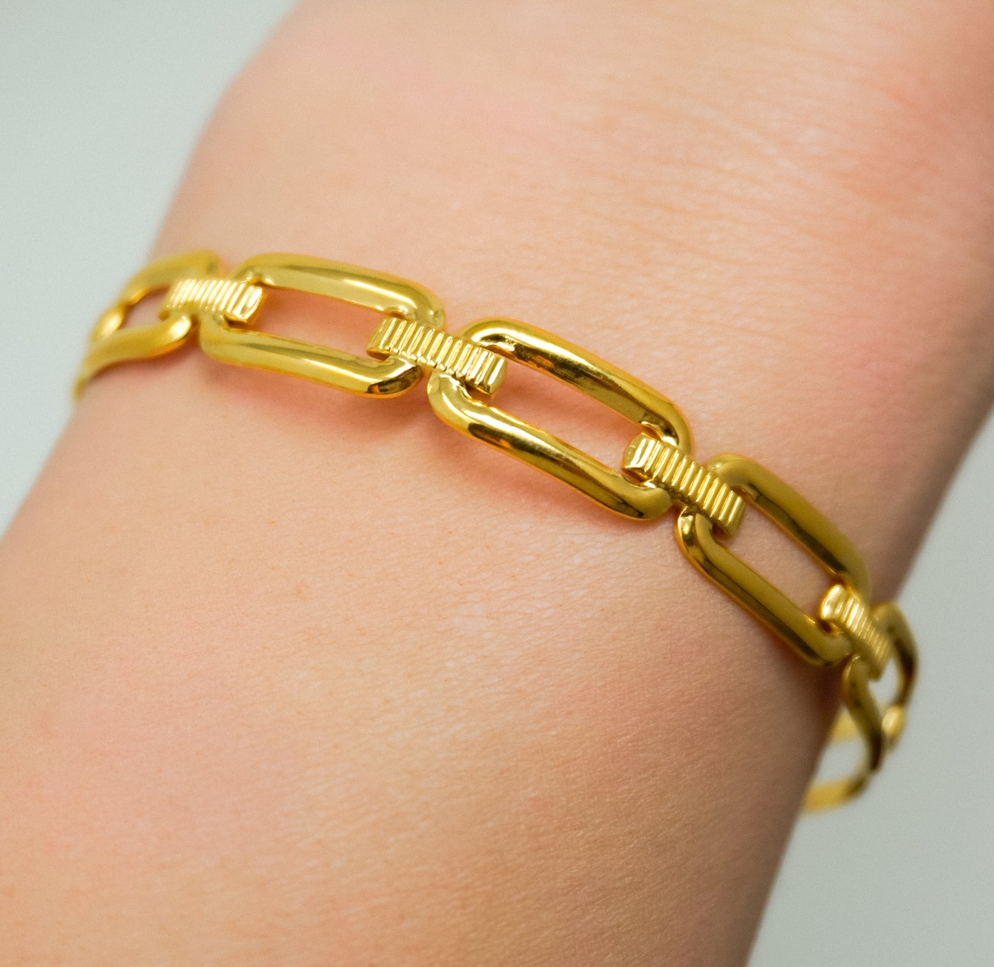 Chain Link Gold Stainless Steel Cuff Bracelet