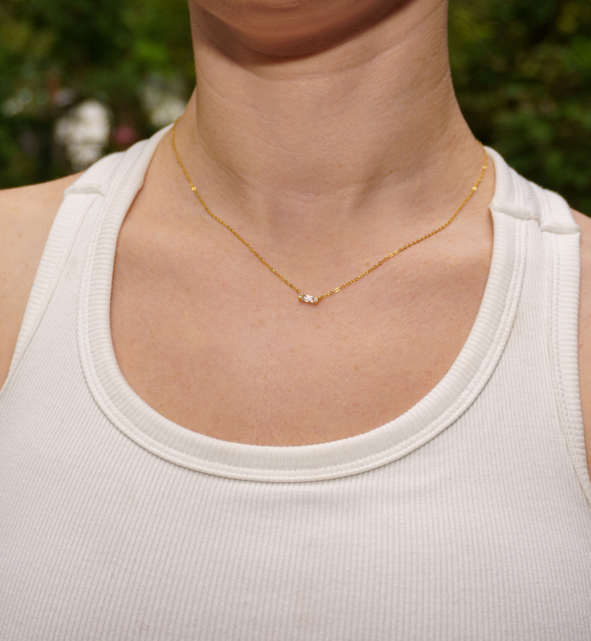 Gold Zircon Bar Sterling Silver Necklace