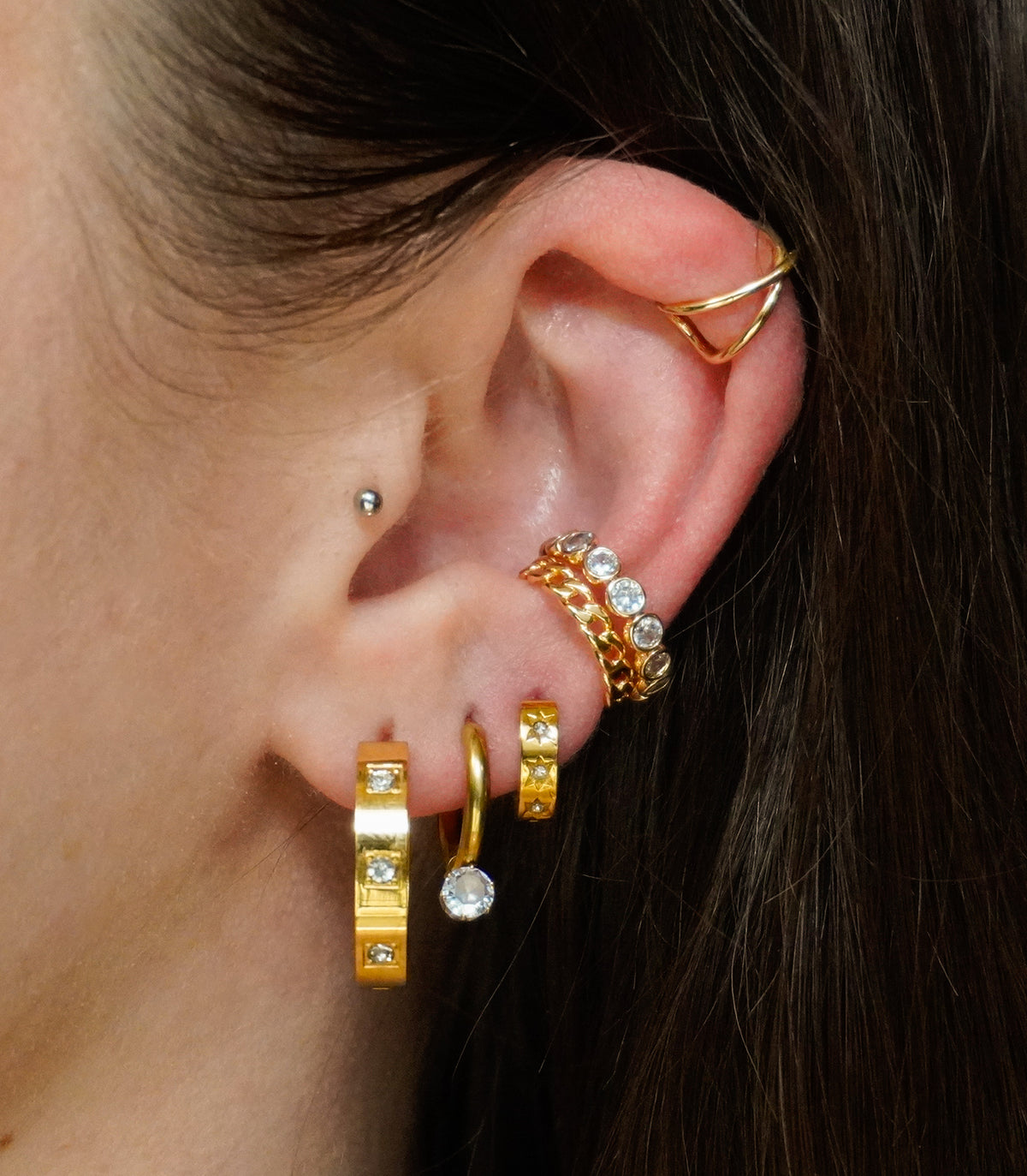Mini Star Huggie Stainless Steel Hoops