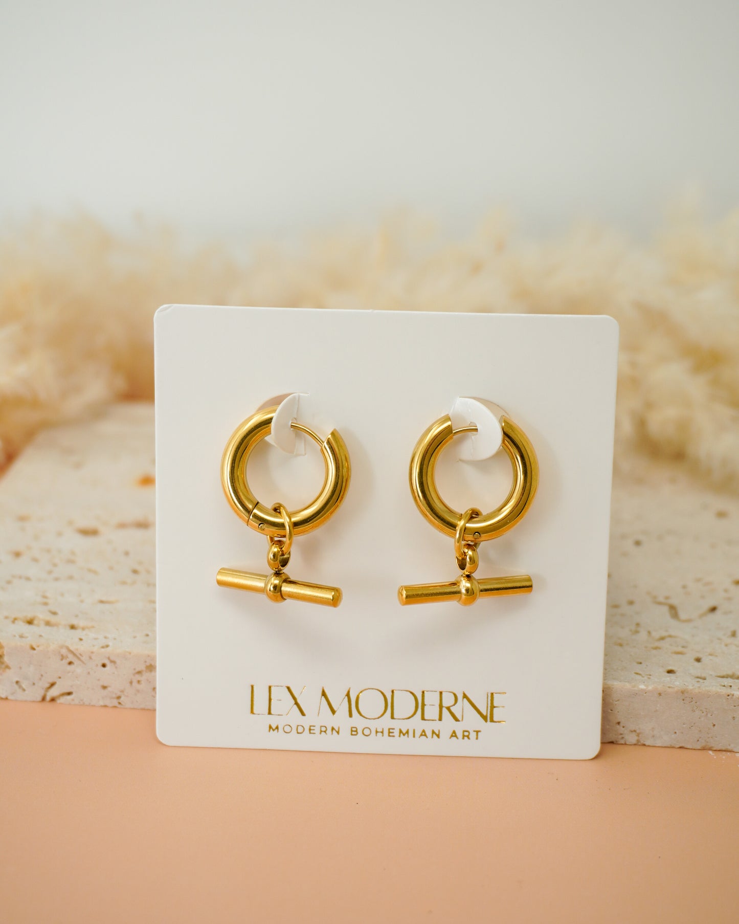 Chunky Gold Bar Stainless Steel Hoops