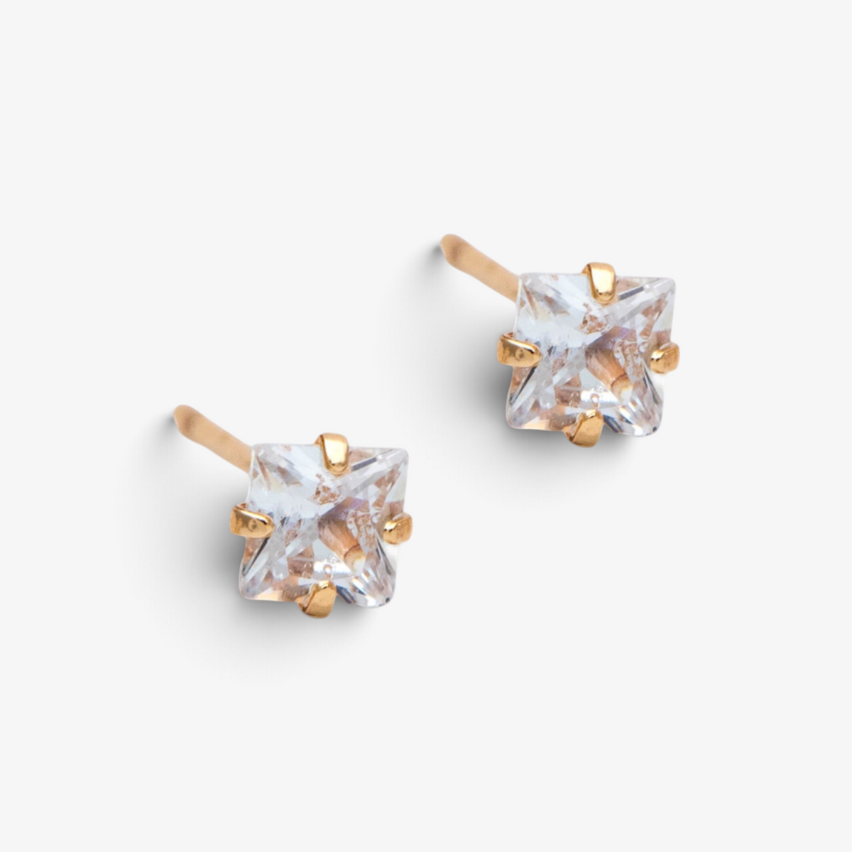 Square Cubic Zirconia Gold Studs
