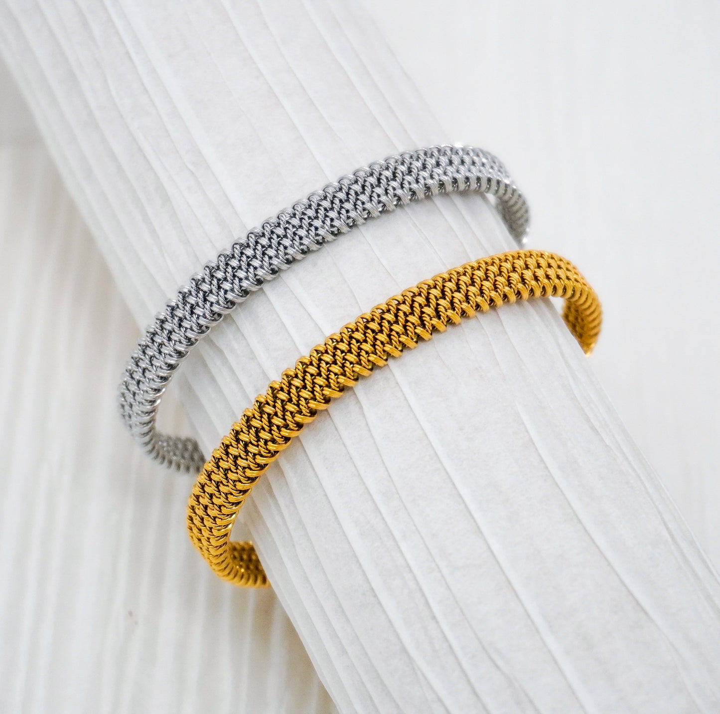 Woven Stainless Steel Bangle Bracelet