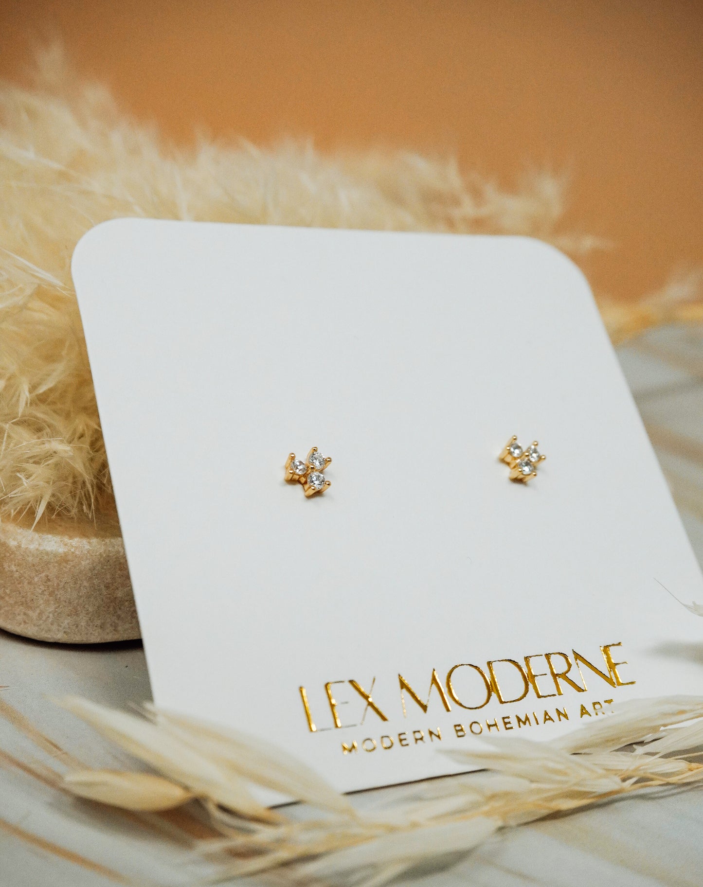 Gold Cubic Floral Stud Earrings