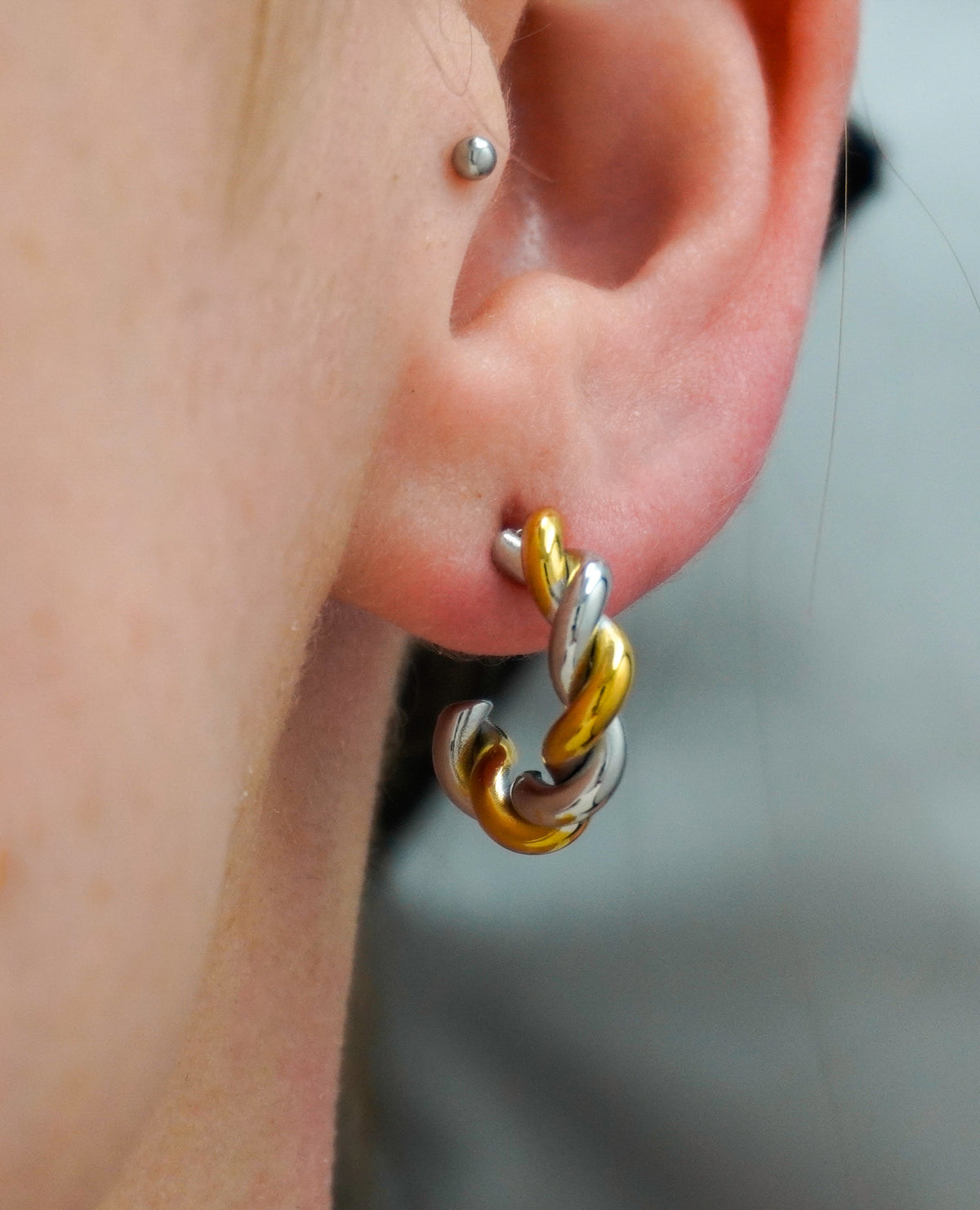 Dual-Toned Twisted Stainless Steel Stud Earrings