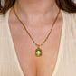 Large Green Zircon Pendant Stainless Steel Necklace