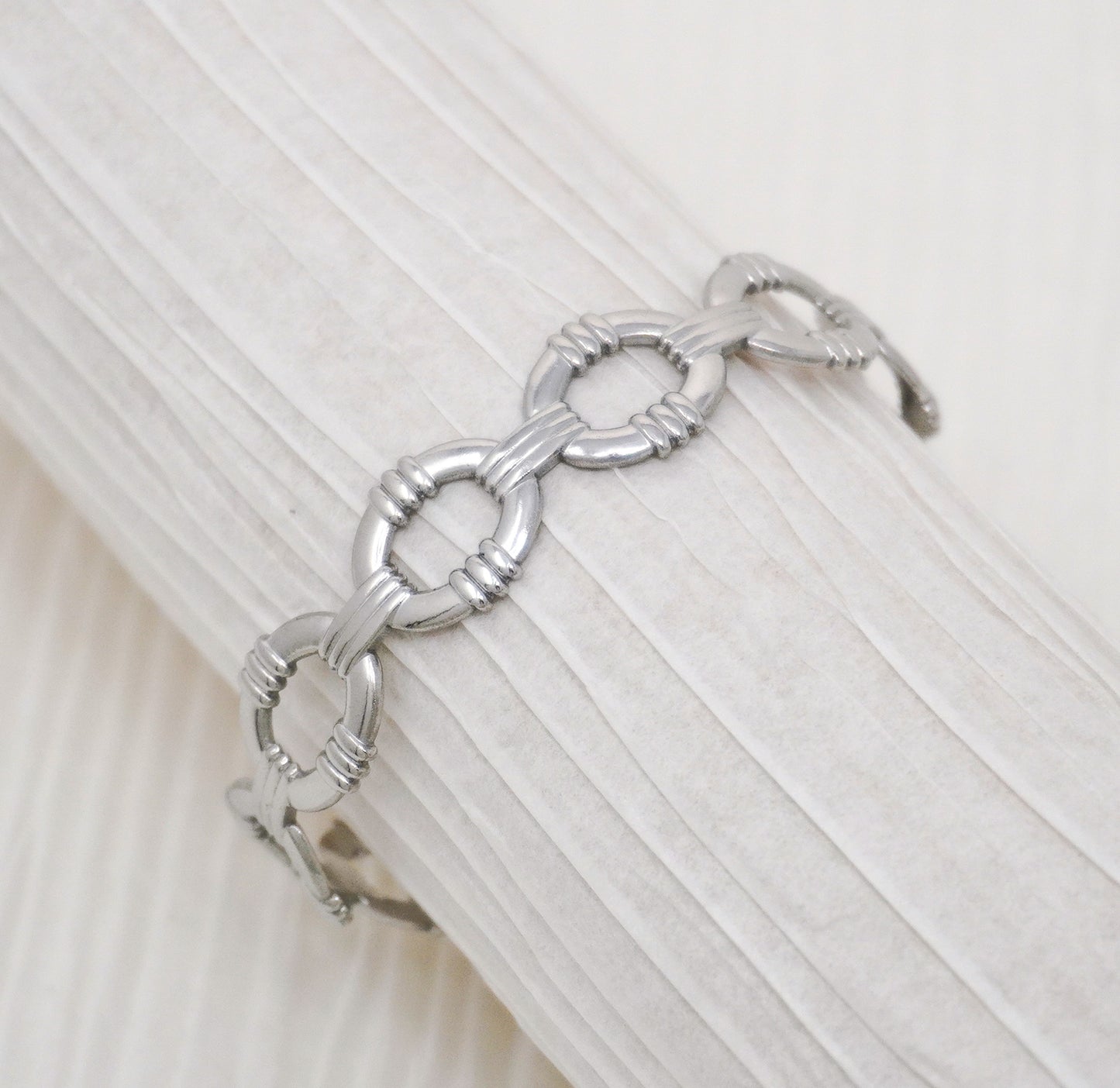 Chain Link Silver Stainless Steel Cuff Bracelet