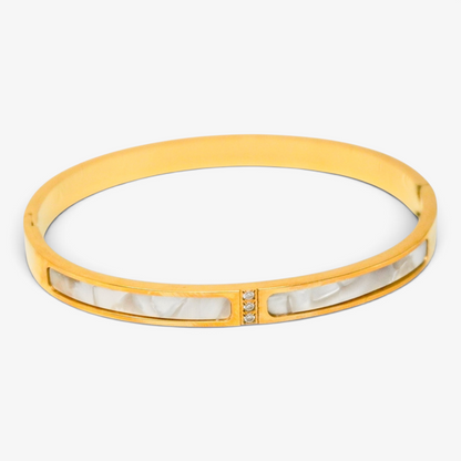 Cubic & Shell Stainless Steel Bangle Bracelet