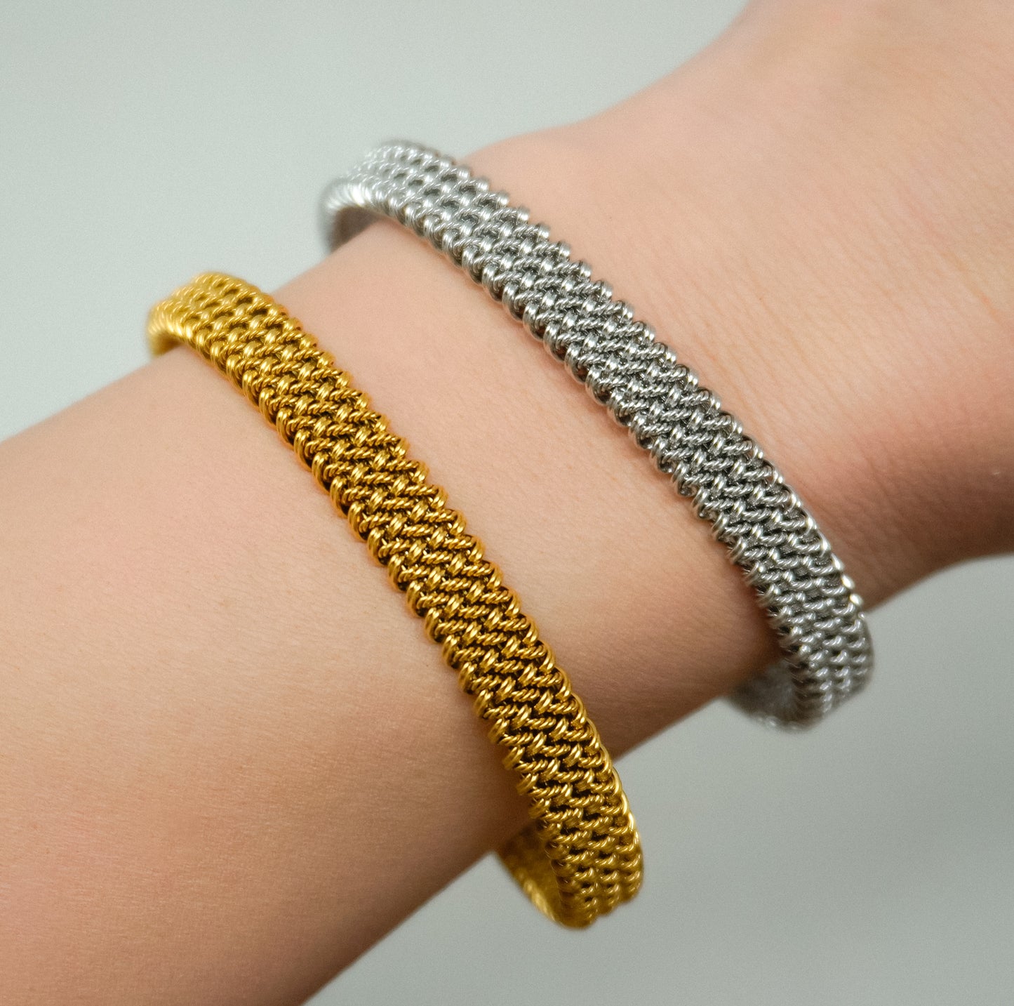 Woven Stainless Steel Bangle Bracelet