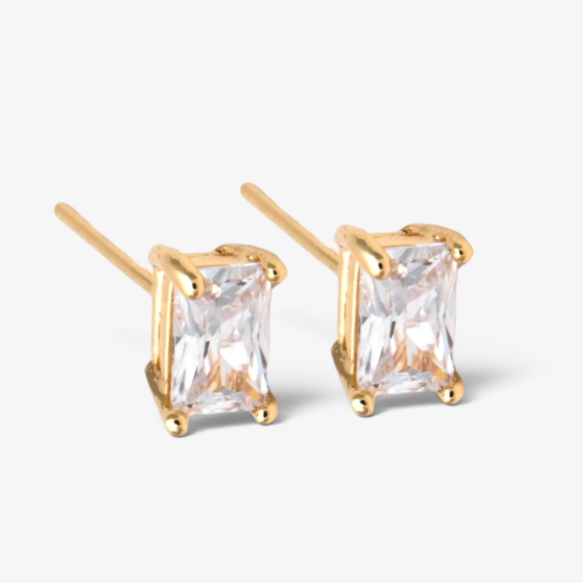 Gold Plated Cubic Zirconia Rectangle Large Studs