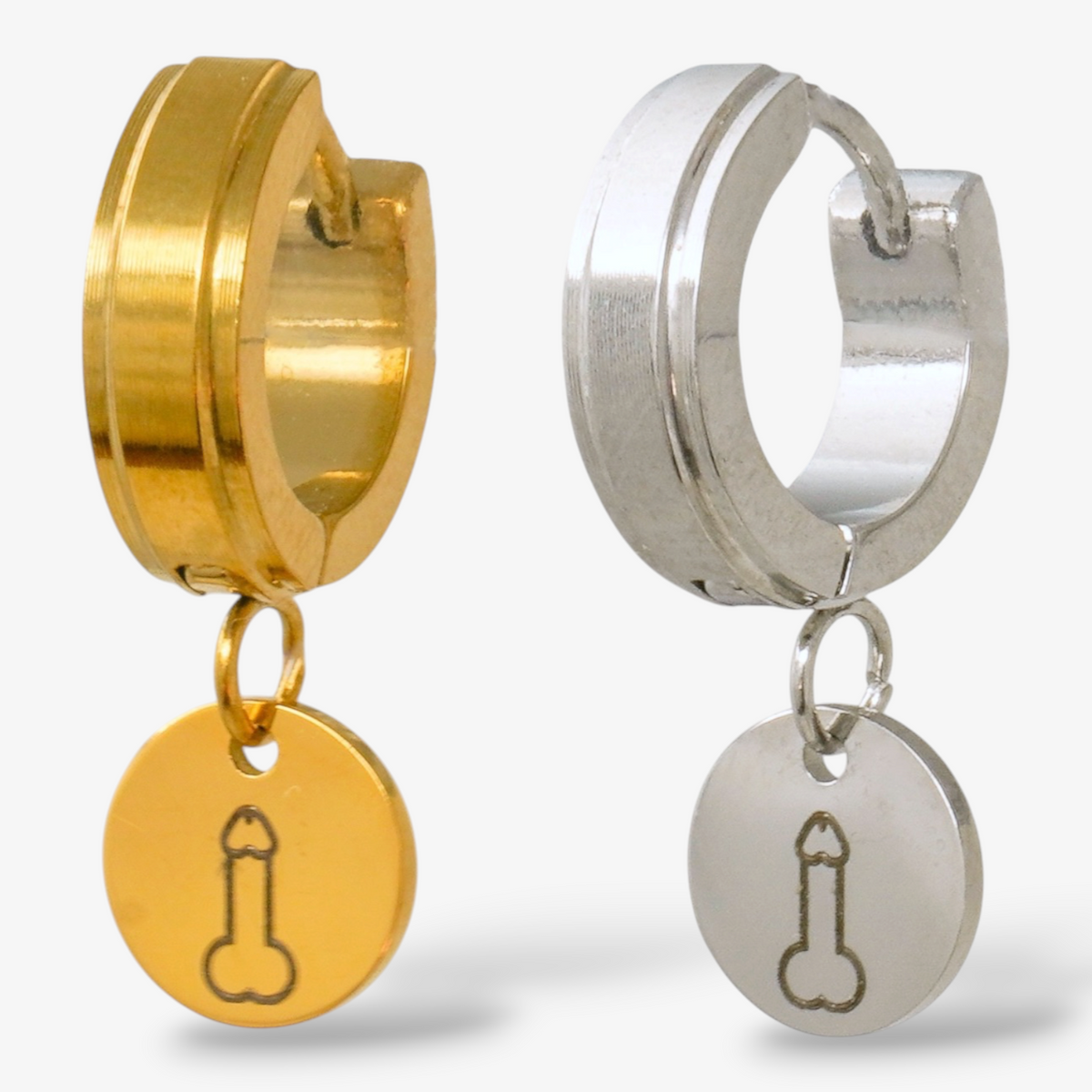 Engraved Penis Stainless Steel Hoops