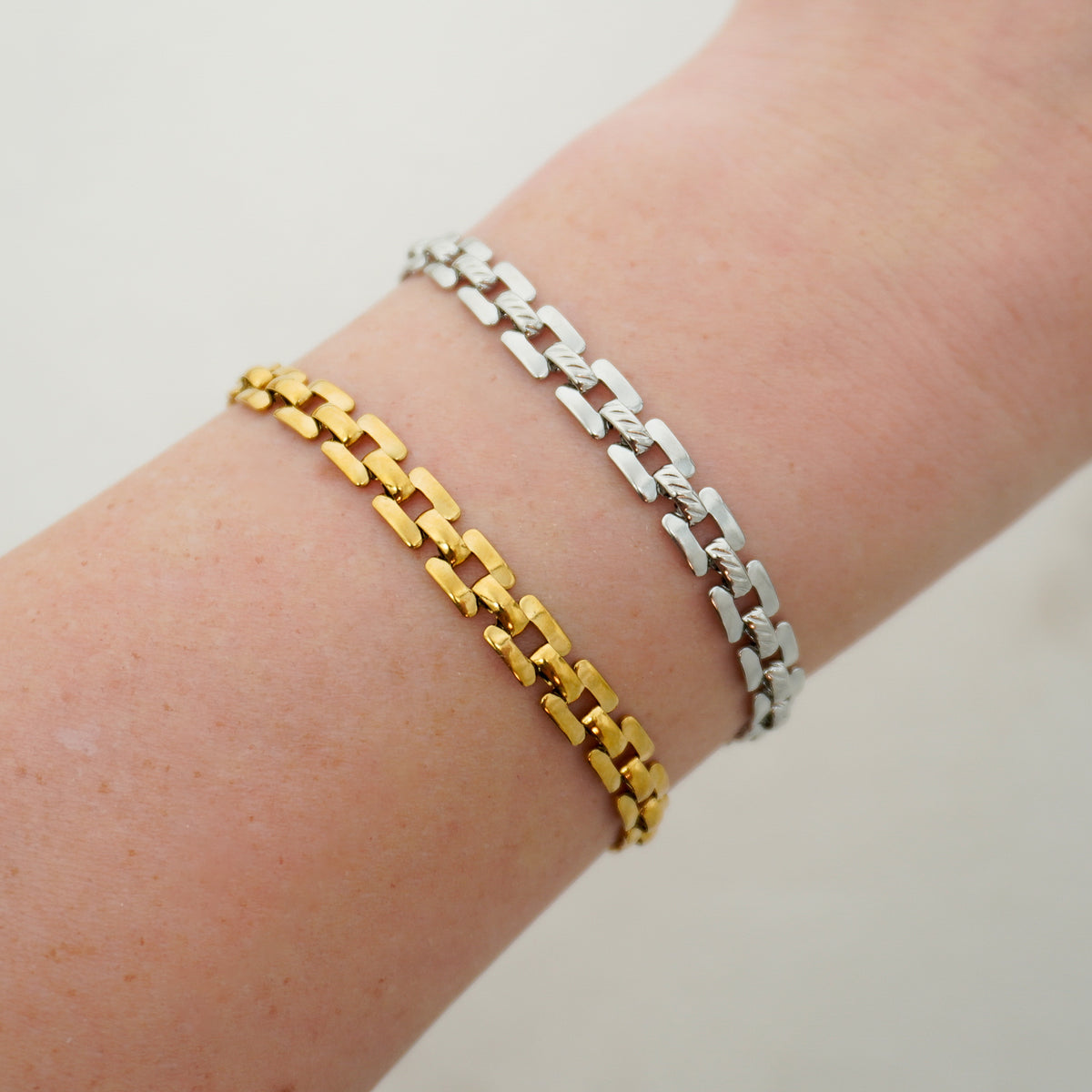 Flat Box Linked Stainless Steel Bracelet