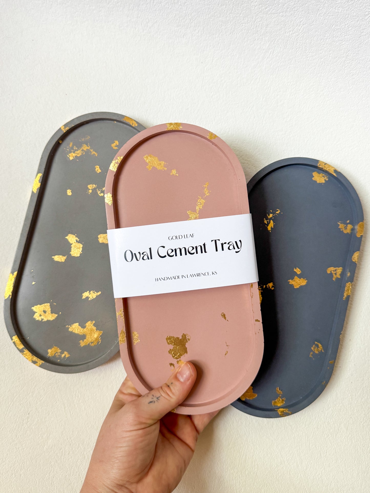 Large Gold Leaf Cement Oval Tray