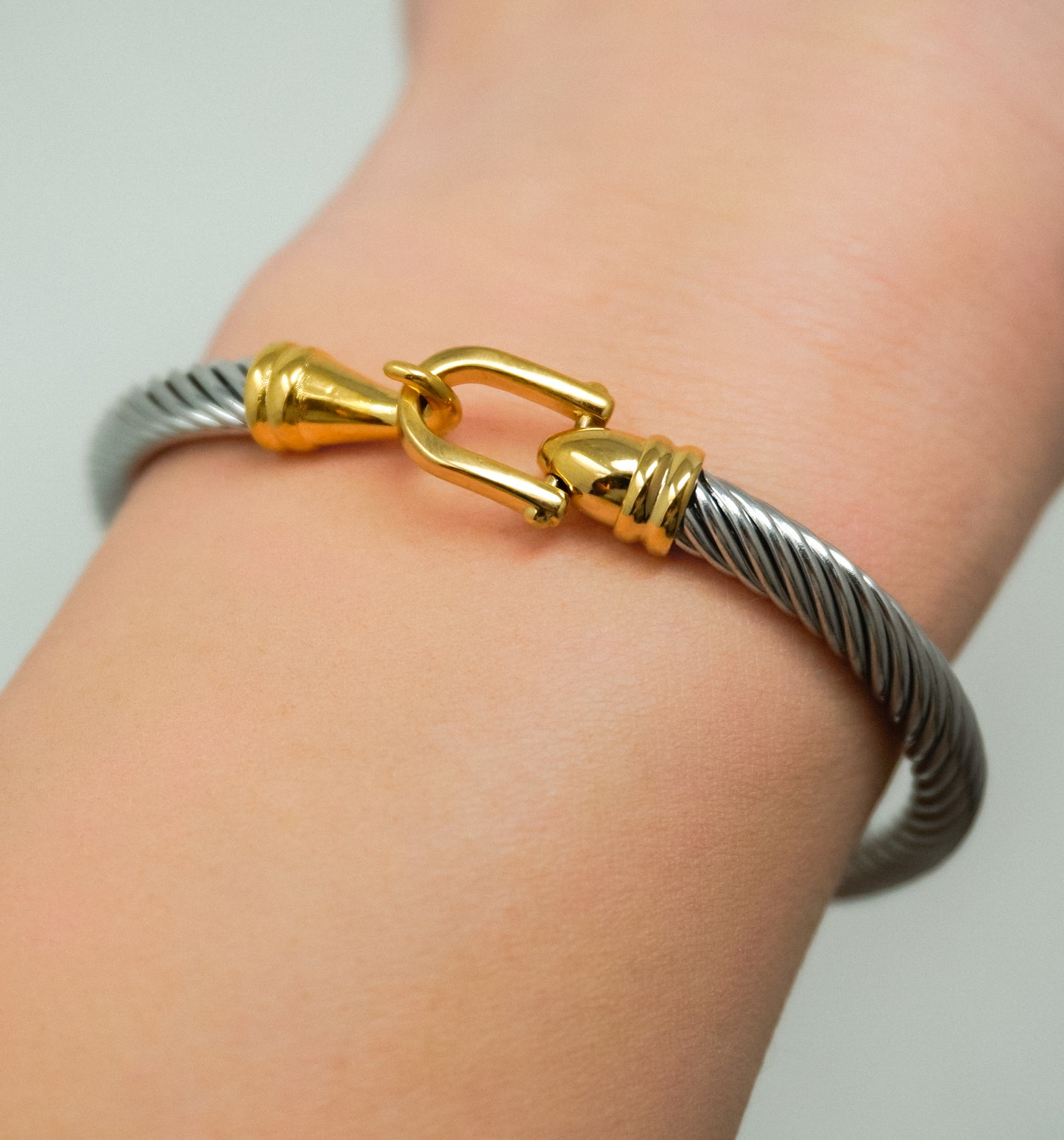 Dual Toned Hook Stainless Steel Bangle Bracelet