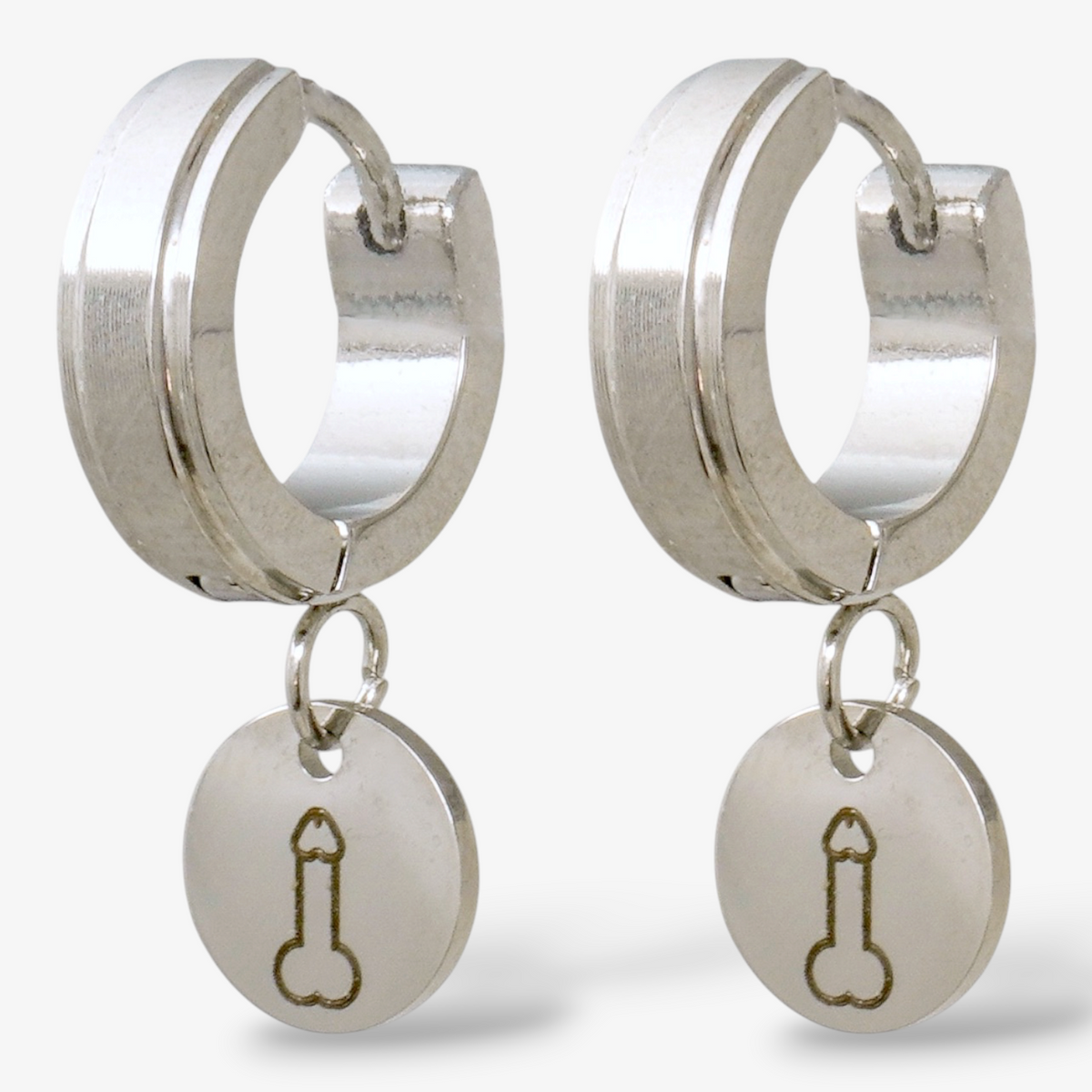Engraved Penis Stainless Steel Hoops