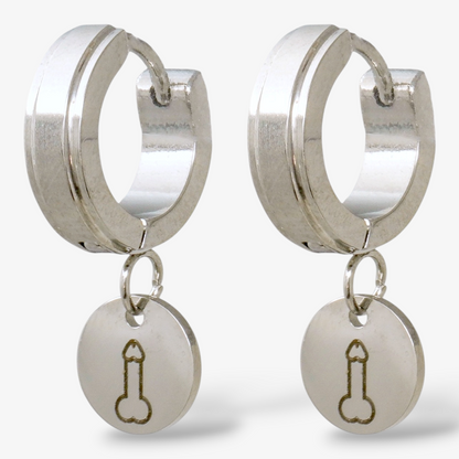Engraved Penis Stainless Steel Hoops