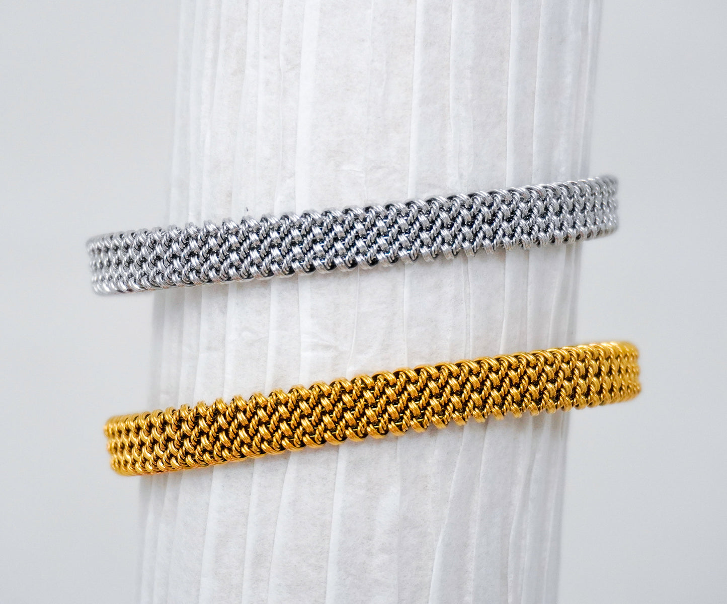 Woven Stainless Steel Bangle Bracelet