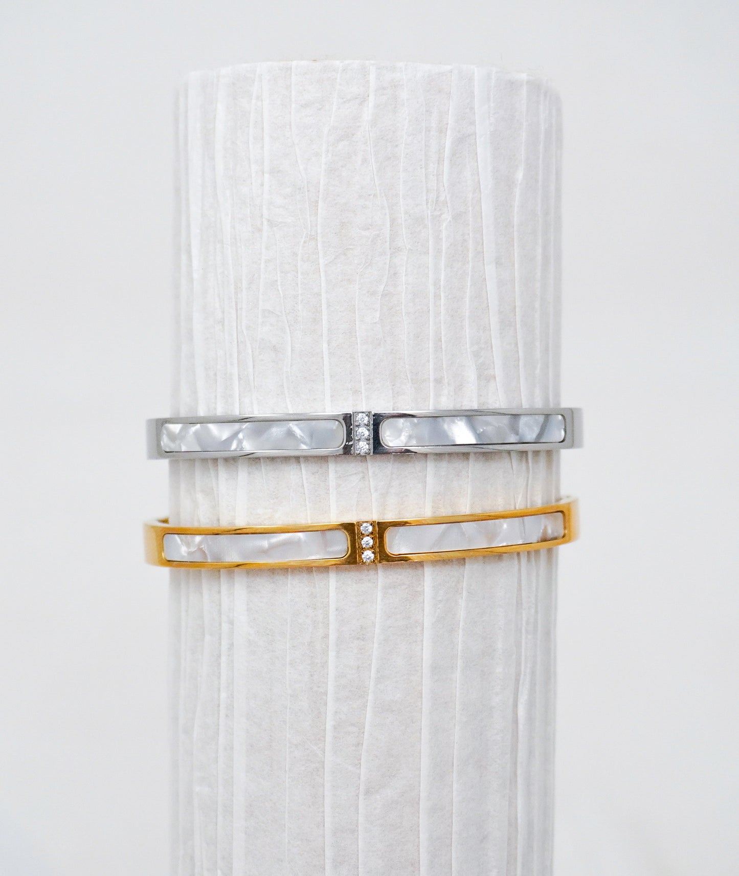 Cubic & Shell Stainless Steel Bangle Bracelet