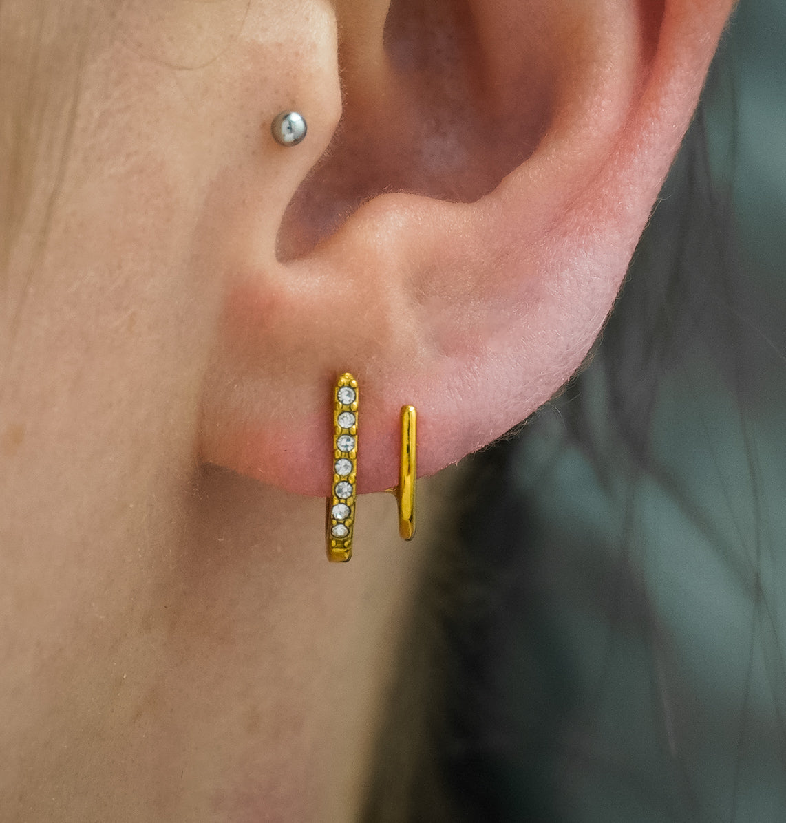 Double Layer J-Drop Stainless Steel Stud Earrings