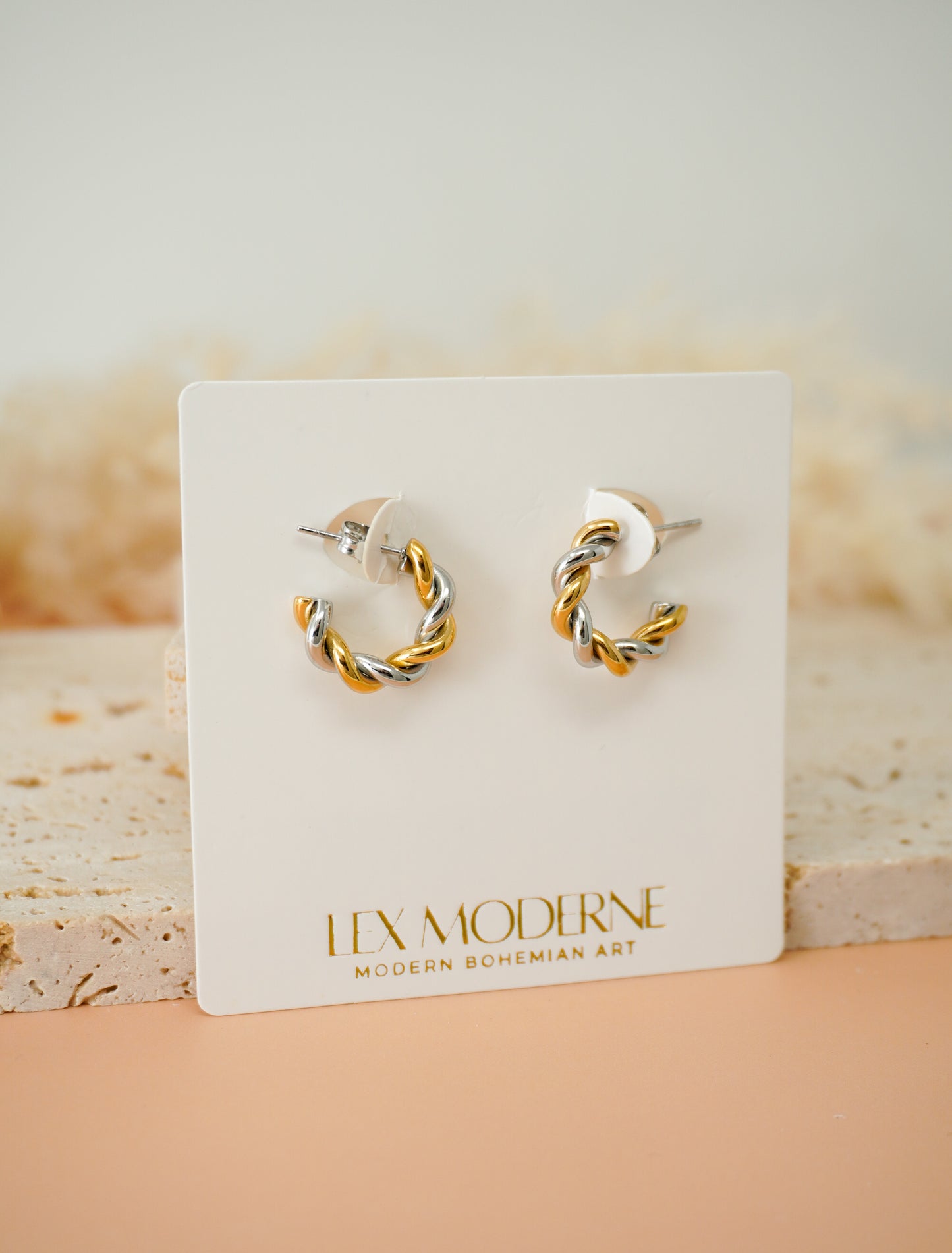 Dual-Toned Twisted Stainless Steel Stud Earrings