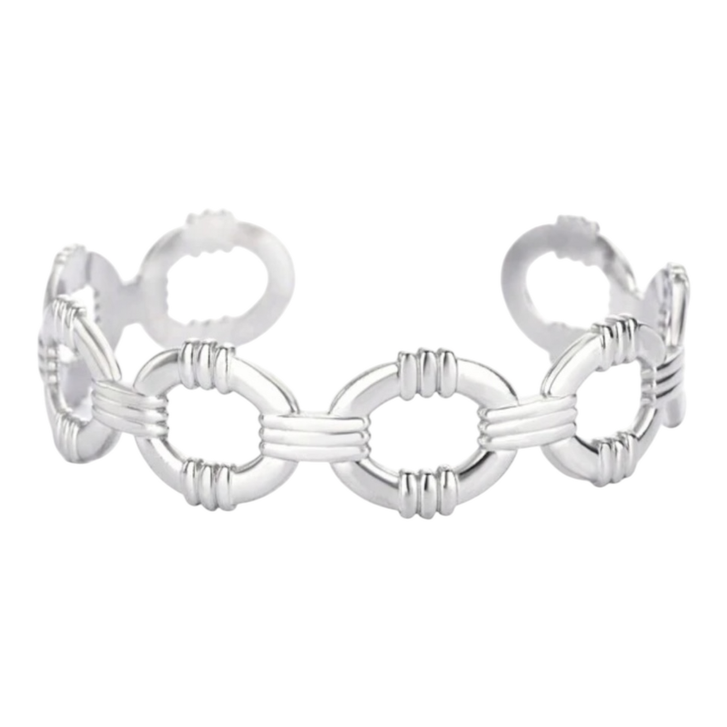 Chain Link Silver Stainless Steel Cuff Bracelet