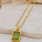 Large Green Zircon Pendant Stainless Steel Necklace