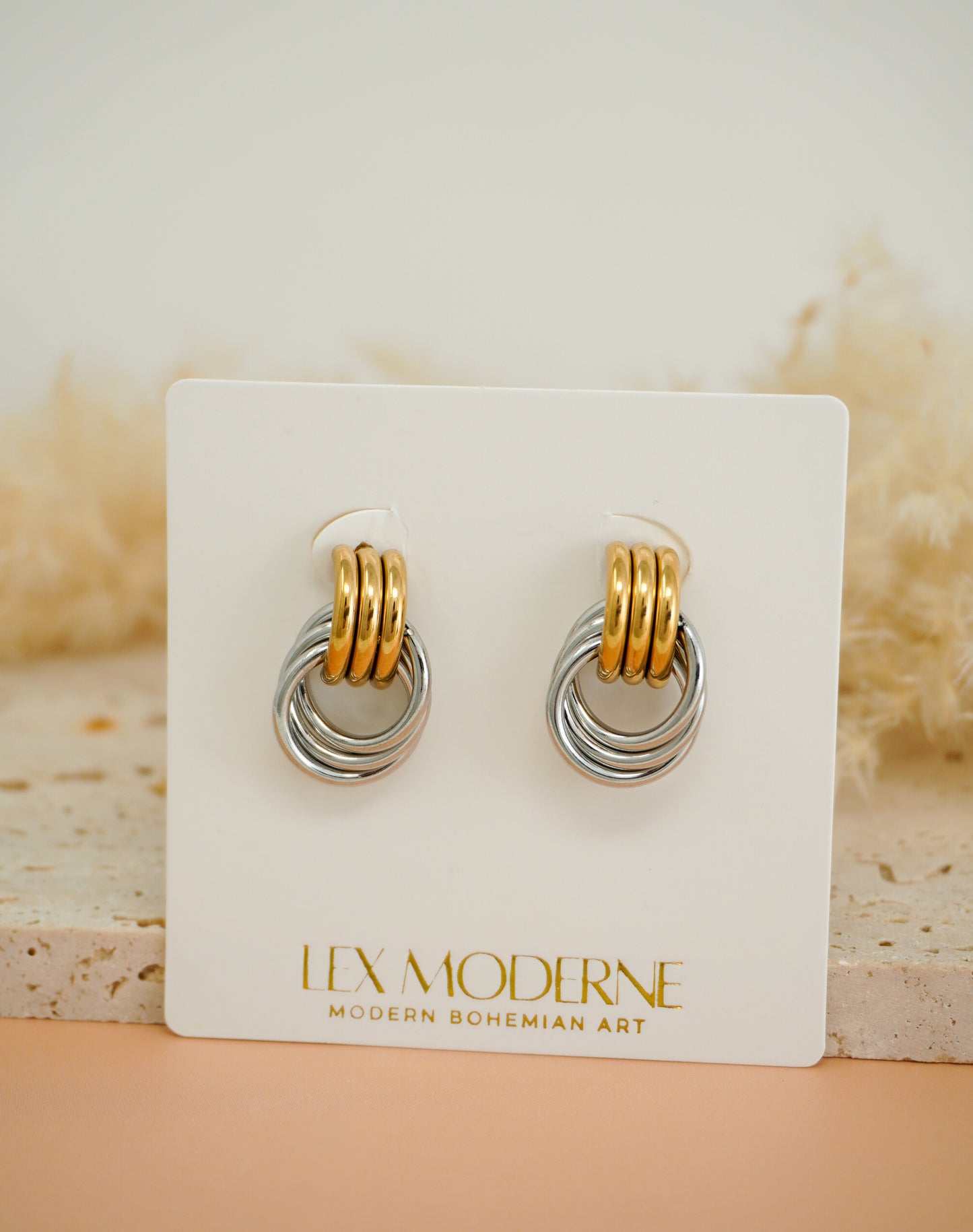 Dual-Toned Geometric Stainless Steel Earrings