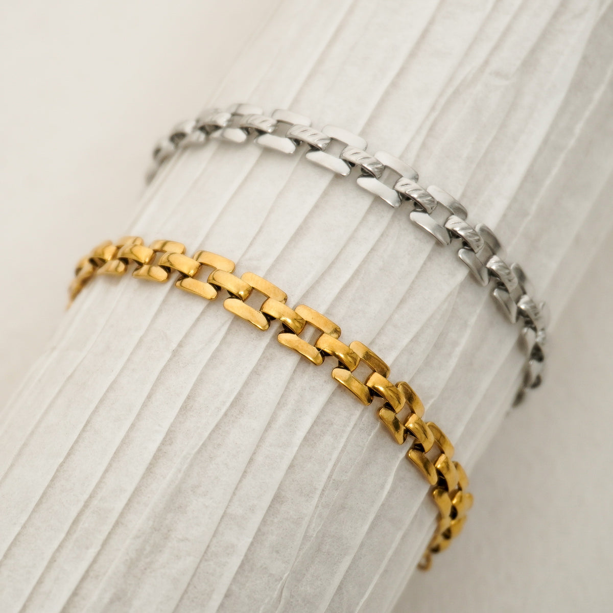 Flat Box Linked Stainless Steel Bracelet