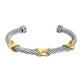 Dual Toned Cross Stainless Steel Bangle Bracelet