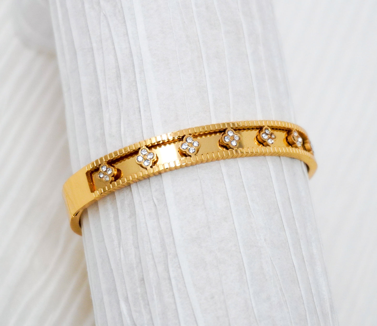 Gold Clover Stainless Steel Bangle Bracelet