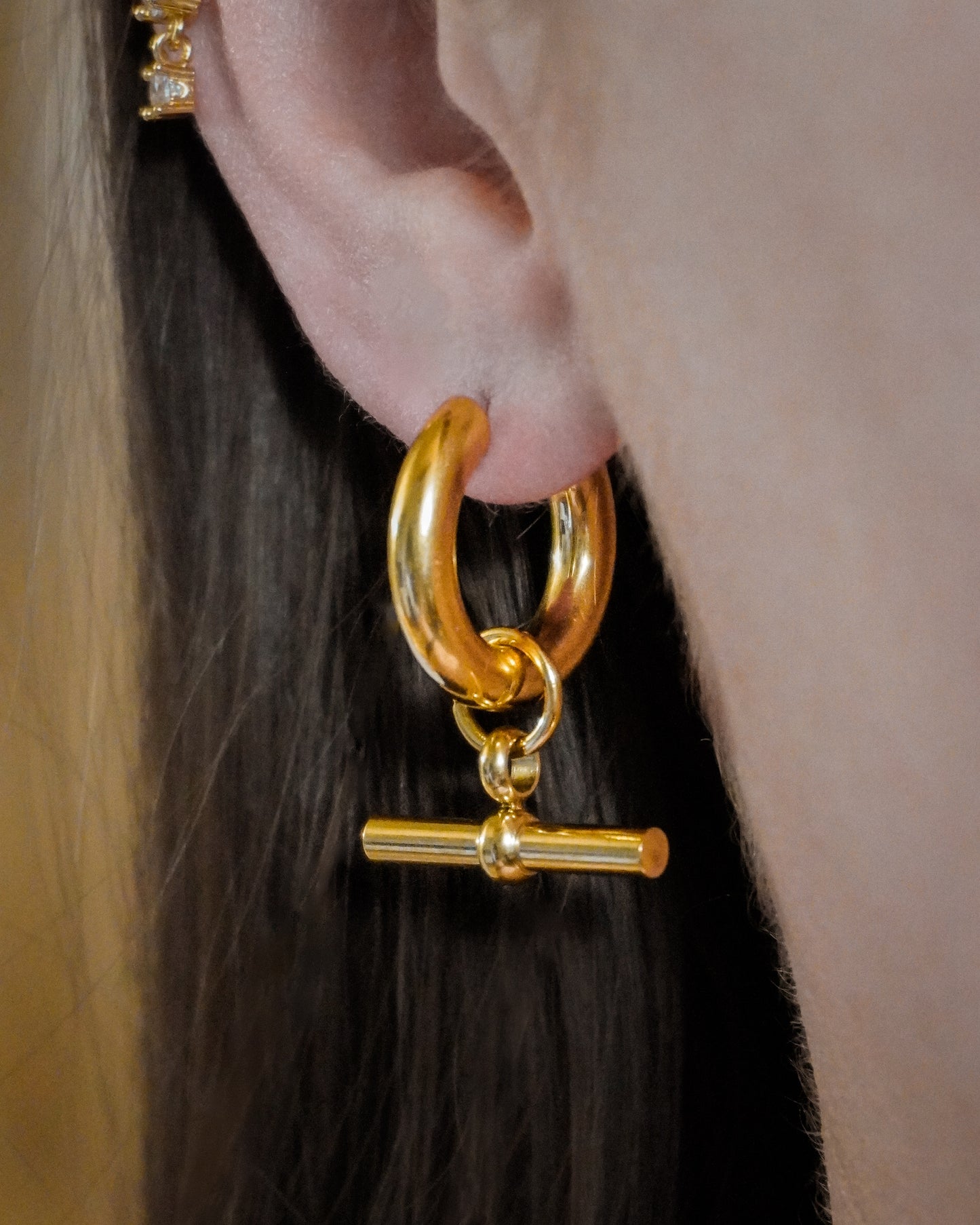 Chunky Gold Bar Stainless Steel Hoops