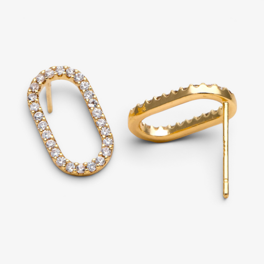 Oval Cubic Gold Studs
