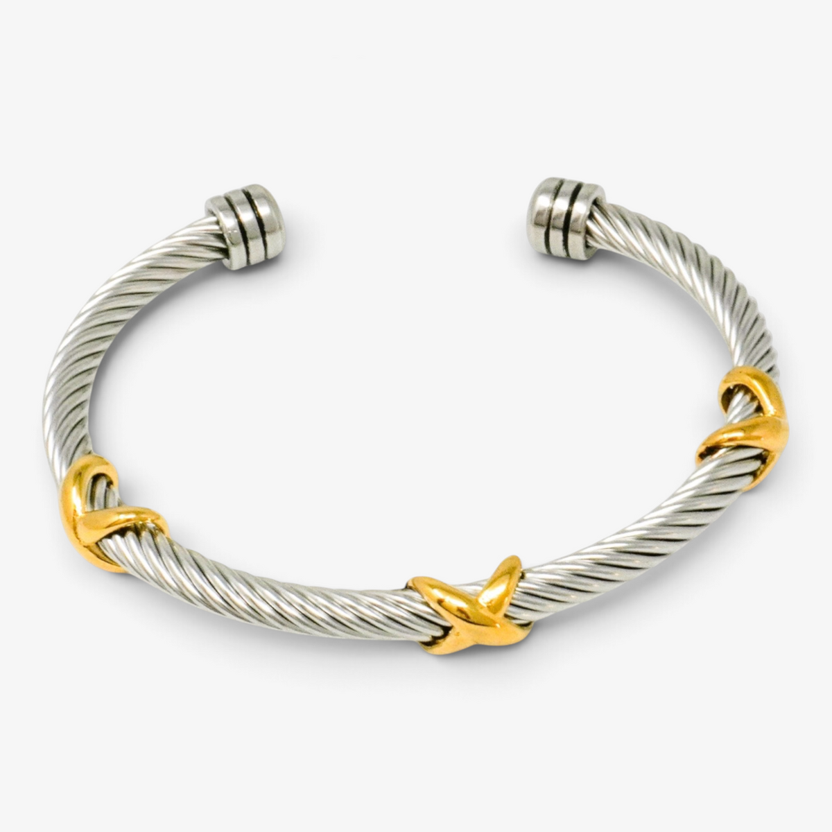 Dual Toned Cross Stainless Steel Bangle Bracelet