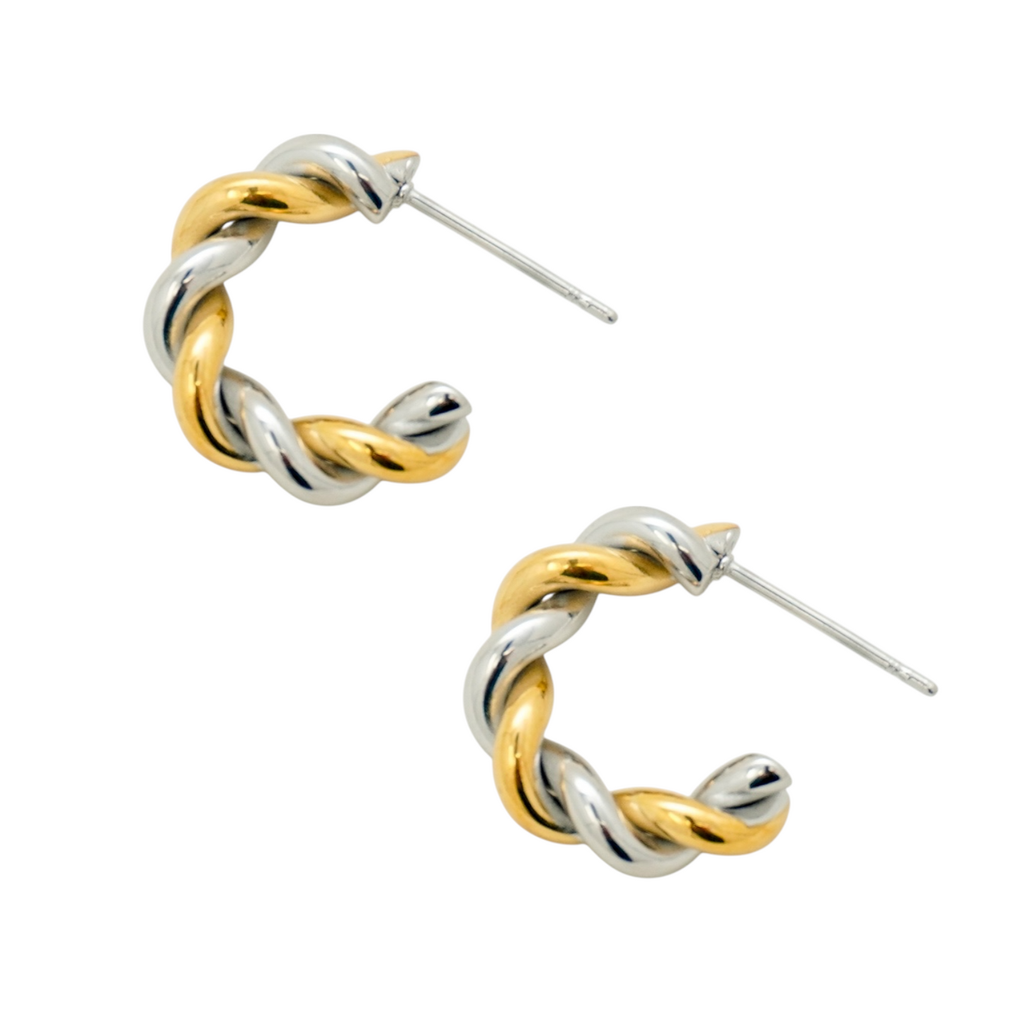 Dual-Toned Twisted Stainless Steel Stud Earrings