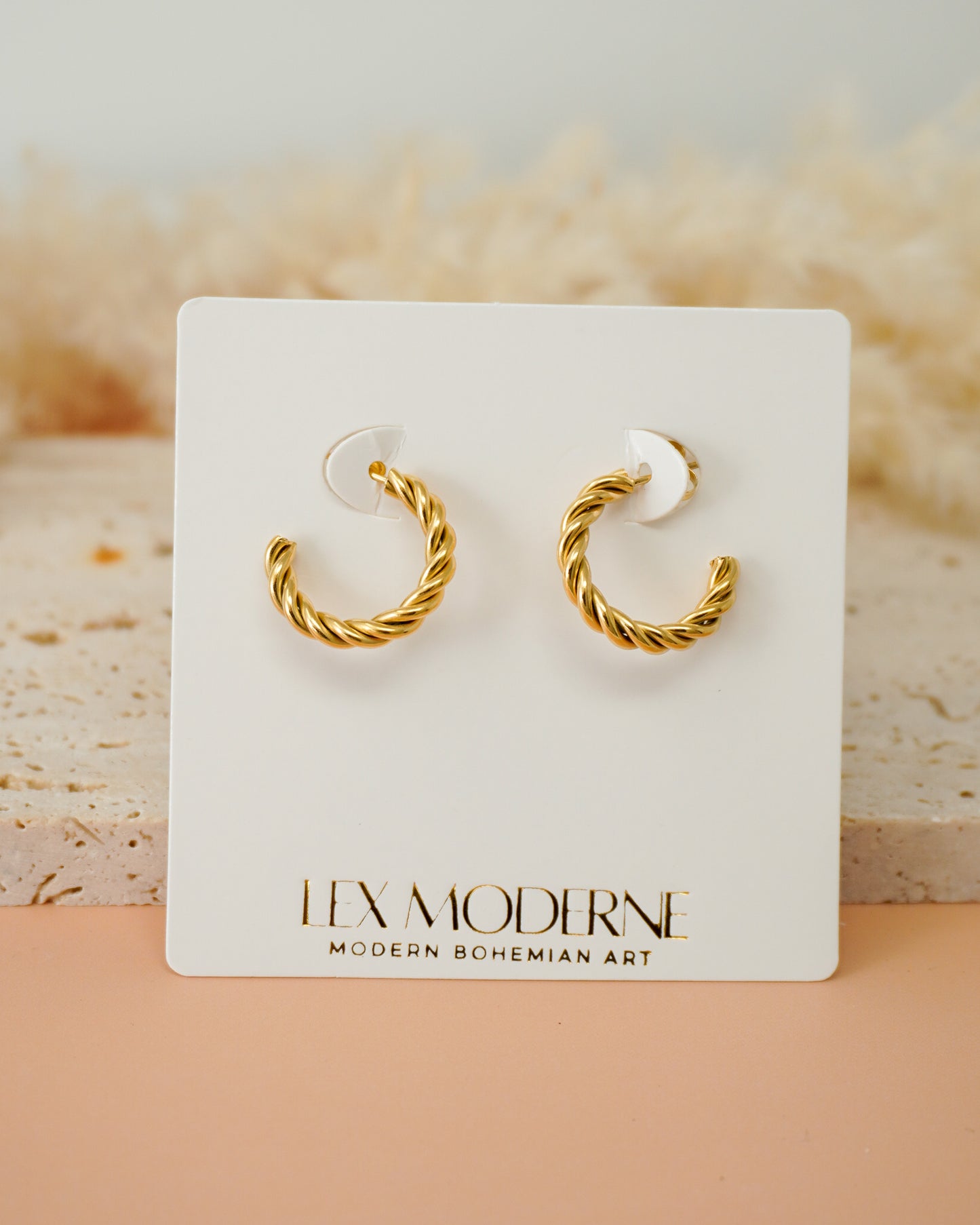 Gold Twisted Stainless Steel Stud Earrings