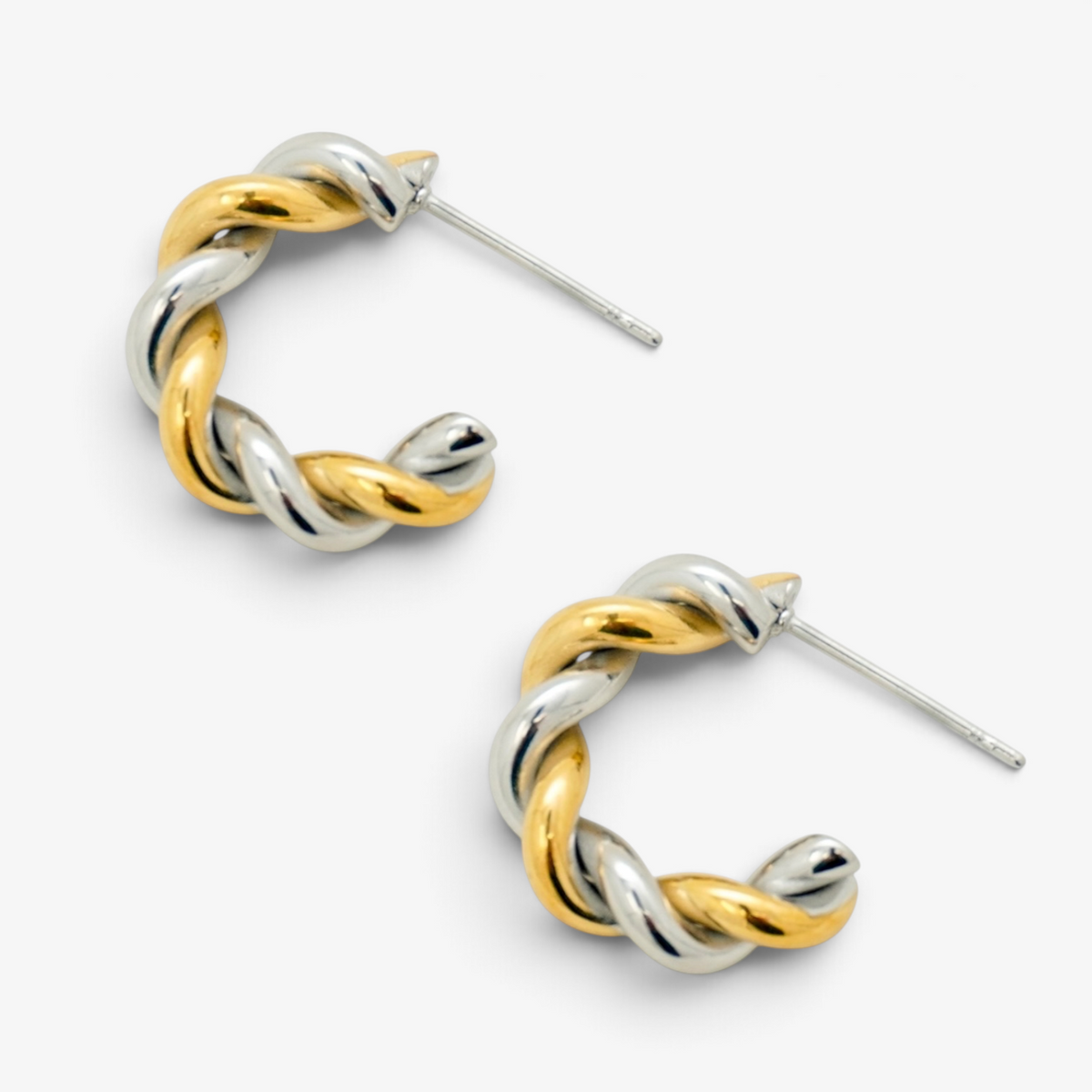 Dual-Toned Twisted Stainless Steel Stud Earrings