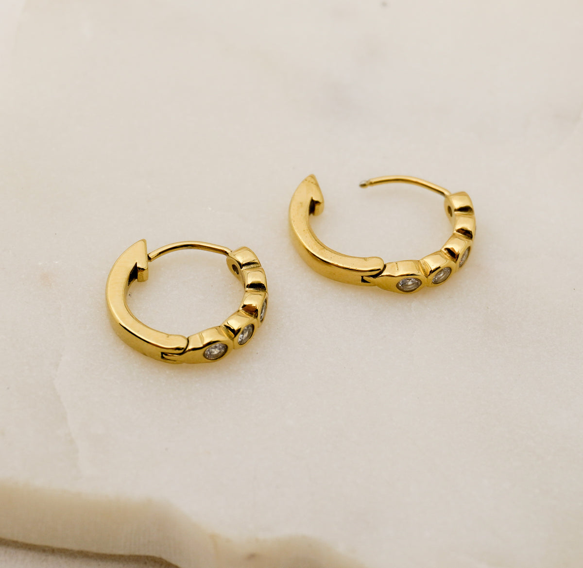 Cubic Bezel Stainless Steel Hoops